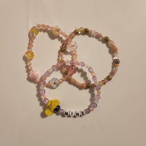 Pink and Purple Beaded Bee Mine Valentines Bracelet Set